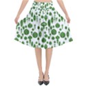 Vintage Christmas Ornaments in Green on White Flared Midi Skirt View1