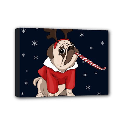 Pug Xmas Mini Canvas 7  X 5  by Valentinaart