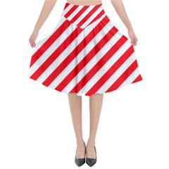 Christmas Red And White Candy Cane Stripes Flared Midi Skirt by PodArtist