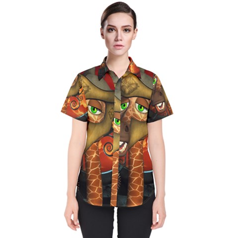 Funny Giraffe With Helmet Women s Short Sleeve Shirt by FantasyWorld7