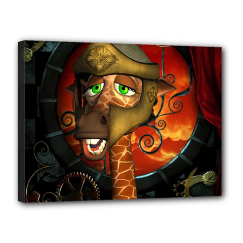 Funny Giraffe With Helmet Canvas 16  X 12  by FantasyWorld7