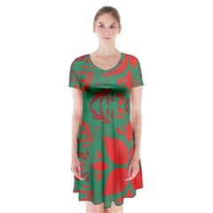 Christmas Background Short Sleeve V-neck Flare Dress by Celenk
