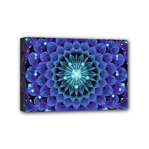 Accordant Electric Blue Fractal Flower Mandala Mini Canvas 6  X 4  by jayaprime