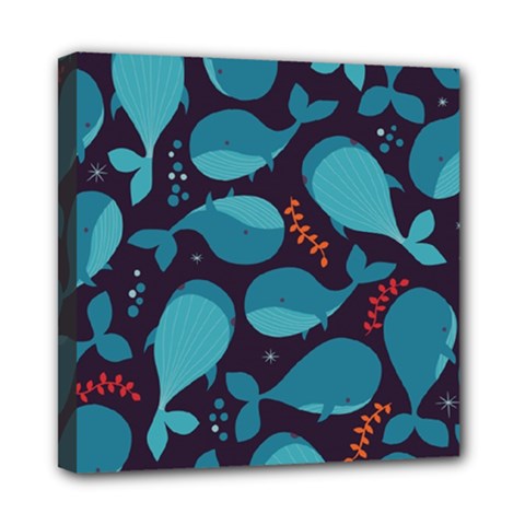 Blue Whale Pattern Mini Canvas 8  X 8  by Bigfootshirtshop