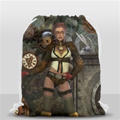 Steampunk, Steampunk Women With Clocks And Gears Drawstring Bag (small) by FantasyWorld7