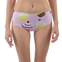 Cupcakes Wallpaper Paper Background Reversible Mid-waist Bikini Bottoms by Celenk