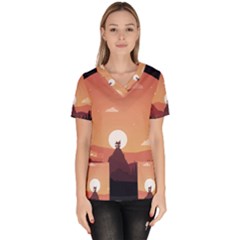 Design Art Hill Hut Landscape Scrub Top by Celenk