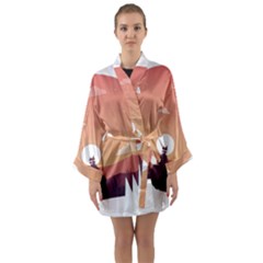 Design Art Hill Hut Landscape Long Sleeve Kimono Robe by Celenk