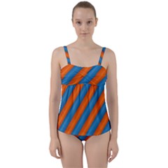 Diagonal Stripes Striped Lines Twist Front Tankini Set by BangZart