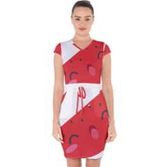 Watermelon Red Network Fruit Juicy Capsleeve Drawstring Dress  by BangZart