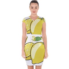 Lemon Fruit Green Yellow Citrus Capsleeve Drawstring Dress  by BangZart