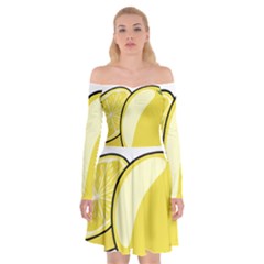 Lemon Fruit Green Yellow Citrus Off Shoulder Skater Dress by BangZart