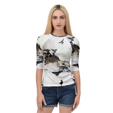 Birds Crows Black Ravens Wing Quarter Sleeve Raglan Tee by BangZart