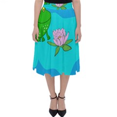 Frog Flower Lilypad Lily Pad Water Folding Skater Skirt by BangZart