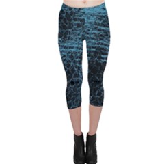 Blue Black Shiny Fabric Pattern Capri Leggings  by BangZart