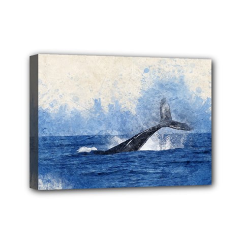 Whale Watercolor Sea Mini Canvas 7  X 5  by BangZart