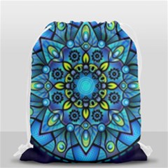 Mandala Blue Abstract Circle Drawstring Bag (small) by Celenk
