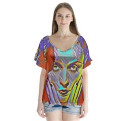 Femm Fatale V-neck Flutter Sleeve Top by NouveauDesign