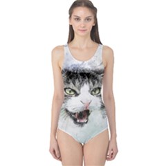 Cat Pet Art Abstract Watercolor One Piece Swimsuit by Celenk