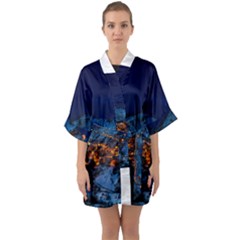 Castelmezzano Italy Village Town Quarter Sleeve Kimono Robe by Celenk