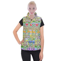 Amoeba Flowers Women s Button Up Puffer Vest by CosmicEsoteric