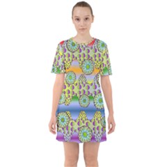 Amoeba Flowers Sixties Short Sleeve Mini Dress by CosmicEsoteric
