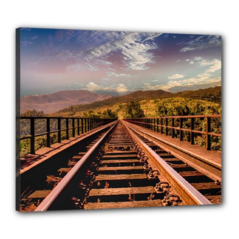 Railway Track Travel Railroad Canvas 24  X 20  by Celenk