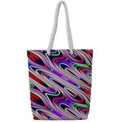Multi Color Wave Abstract Pattern Full Print Rope Handle Tote (small) by Celenk