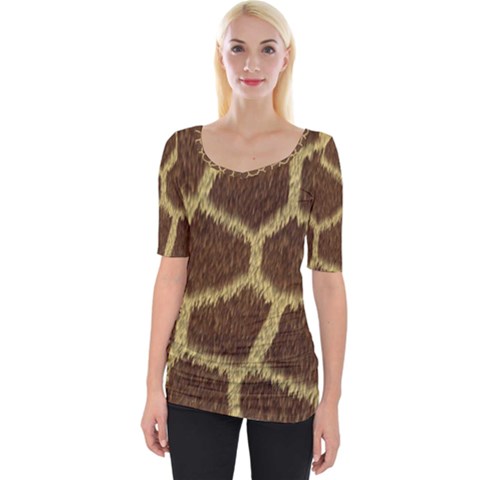 Background Texture Giraffe Wide Neckline Tee by Celenk