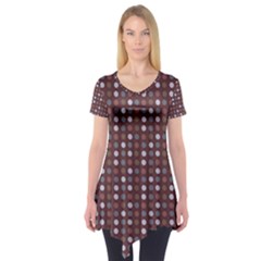 Grey Pink Lilac Brown Eggs On Brown Short Sleeve Tunic  by snowwhitegirl