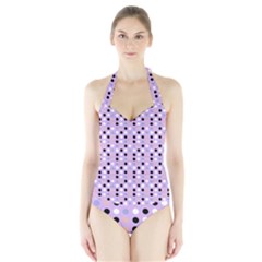 Black White Pink Blue Eggs On Violet Halter Swimsuit by snowwhitegirl