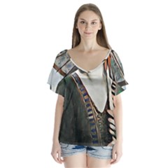 Lady Of Summer 1920 Art Deco V-neck Flutter Sleeve Top by NouveauDesign
