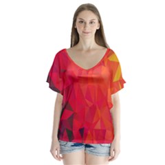 Triangle Geometric Mosaic Pattern V-neck Flutter Sleeve Top by Nexatart