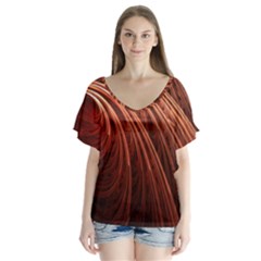 Abstract Fractal Digital Art V-neck Flutter Sleeve Top by Nexatart
