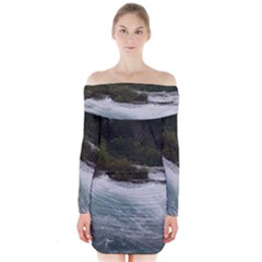 Sightseeing At Niagara Falls Long Sleeve Off Shoulder Dress by canvasngiftshop