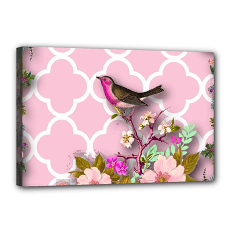Shabby Chic,floral,bird,pink,collage Canvas 18  X 12  by NouveauDesign