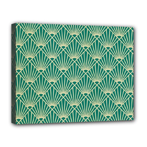 Teal,beige,art Nouveau,vintage,original,belle Époque,fan Pattern,geometric,elegant,chic Canvas 14  X 11  by NouveauDesign
