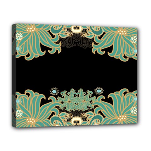 Black,green,gold,art Nouveau,floral,pattern Canvas 14  X 11  by NouveauDesign