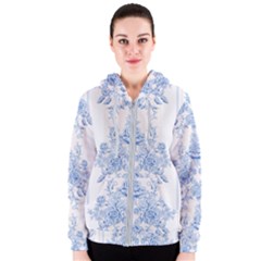 Beautiful,pale Blue,floral,shabby Chic,pattern Women s Zipper Hoodie by NouveauDesign