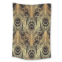 Gold, Black,peacock Pattern,art Nouveau,vintage,belle Epoque,chic,elegant,peacock Feather,beautiful Large Tapestry by NouveauDesign