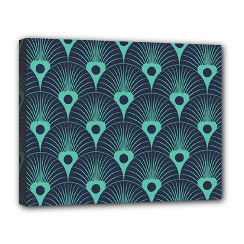 Blue,teal,peacock Pattern,art Deco Canvas 14  X 11  by NouveauDesign