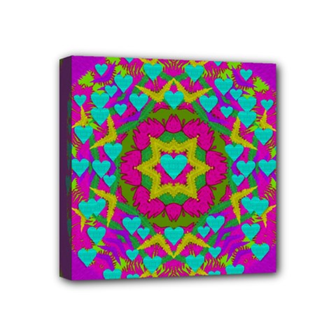 Hearts In A Mandala Scenery Of Fern Mini Canvas 4  X 4  by pepitasart