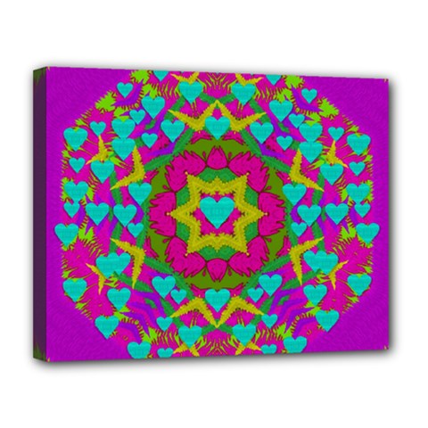 Hearts In A Mandala Scenery Of Fern Canvas 14  X 11  by pepitasart