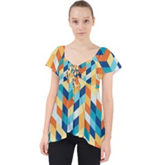 Geometric Retro Wallpaper Lace Front Dolly Top by Nexatart