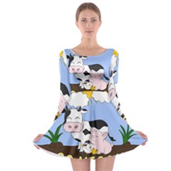 Friends Not Food - Cute Cow, Pig And Chicken Long Sleeve Skater Dress by Valentinaart