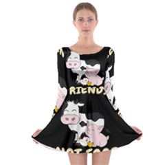 Friends Not Food - Cute Cow, Pig And Chicken Long Sleeve Skater Dress by Valentinaart
