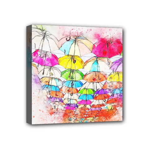 Umbrella Art Abstract Watercolor Mini Canvas 4  X 4  by Nexatart