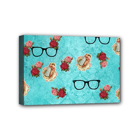 Vintage Glasses Blue Mini Canvas 6  X 4  by snowwhitegirl