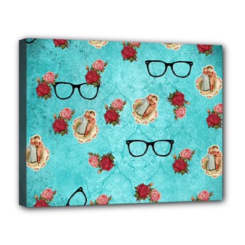 Vintage Glasses Blue Canvas 14  X 11  by snowwhitegirl