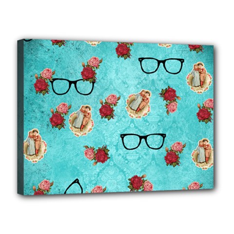 Vintage Glasses Blue Canvas 16  X 12  by snowwhitegirl
